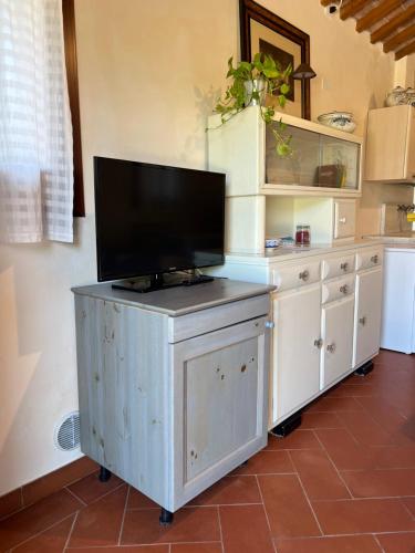 a tv on top of a cabinet in a kitchen at Agriturismo Monte degli Aromi in Villaga