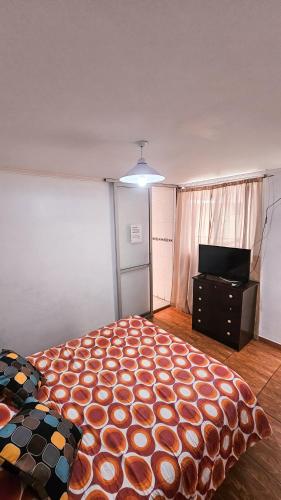 a bedroom with a large bed and a television at Kunturi in Arica