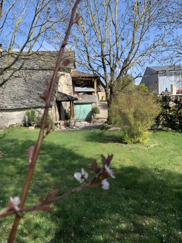 a house in a yard with a tree at L'alouette - Gites Rocheflamme in La Malène