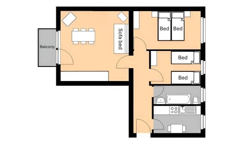 a floor plan of a house at M M Central Vintage Family, Handwerker und Monteure Apartments in Berlin