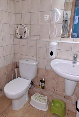 a bathroom with a toilet and a sink at Ta'karos apartman in Zalakaros