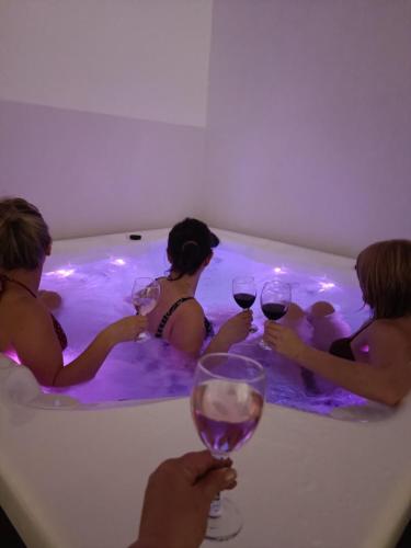 a group of people sitting in a bath tub with wine glasses at Kuća za odmor Tamaris in Vukovar