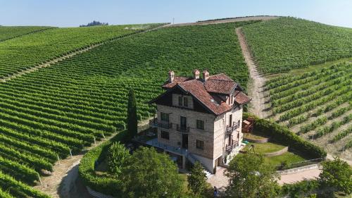 an aerial view of a house in a vineyard at Villa Cereja in Piobesi dʼAlba