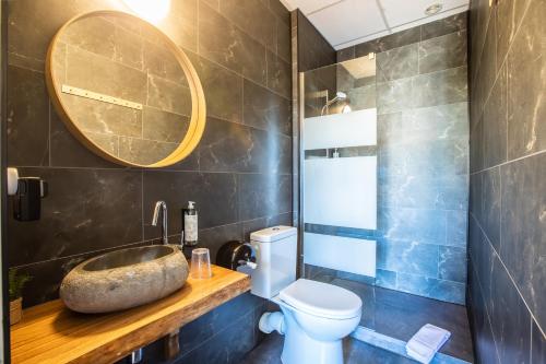 a bathroom with a sink and a toilet at L'Oustal Del Barry in Najac