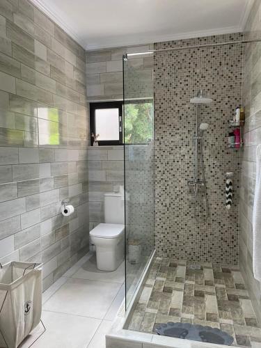 un baño con inodoro y ducha de cristal en Alilo Apartment, en Victoria