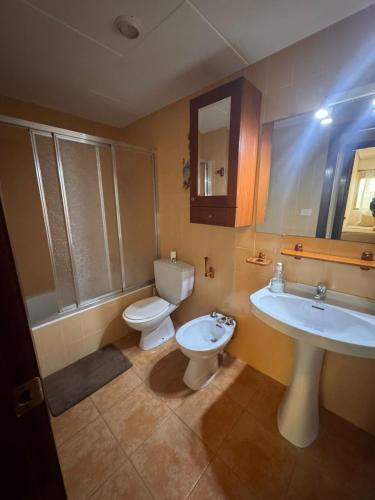 ein Badezimmer mit Toilette und Waschbecken in der Unterkunft Apartamento entero Playa Perello Valencia in El Perelló