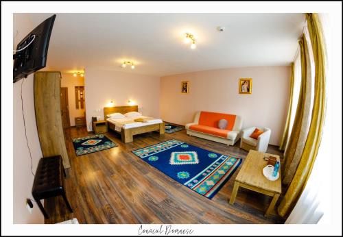 an overhead view of a living room with a couch at Conacul Domnesc in Suceava