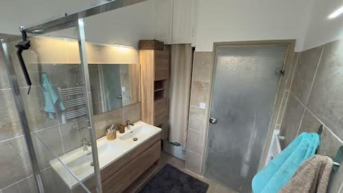 y baño con ducha, lavamanos y ducha. en villa magui, en Aix-en-Provence