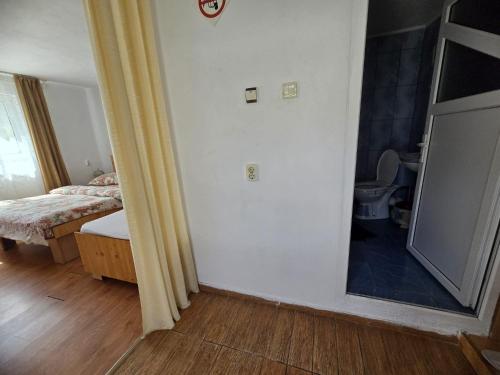 a room with a mirror and a bed and a bedroom at Erisia in Horezu