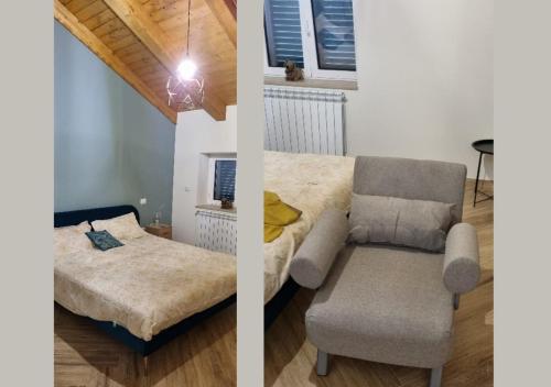 two pictures of a room with a bed and a chair at La Casa di Paddington in Piana di Caiazzo