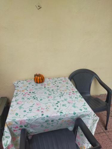 a table with a pumpkin sitting on top of it at loft indipendente con giardino a Roma Tor vergata in Rome