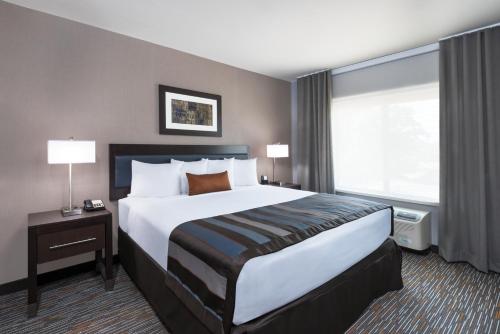 a hotel room with a large bed and a window at Wingate by Wyndham Sidney in Sidney