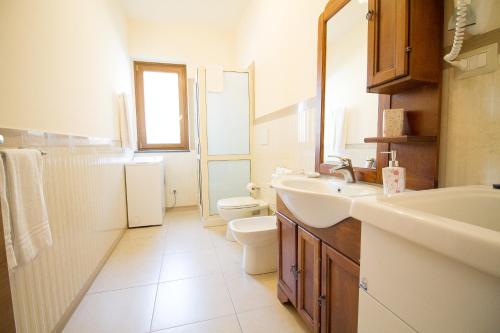 a bathroom with a sink and a toilet and a mirror at Etna Royal View in Trecastagni