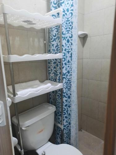 a bathroom with a toilet and a shower at MiniSuite in Machala