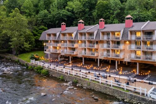an aerial view of a resort with a river at Gatlinburg River Inn in Gatlinburg
