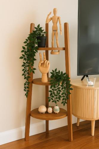 a wooden shelf with a figurine next to a television at Ocean Haven Beachfront Getaway by Redondo Pier in Redondo Beach