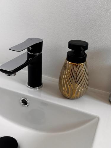 a bathroom sink with a faucet on top of it at appartement 2 pièces in Saint Lo