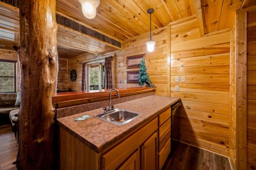 een keuken met een wastafel in een blokhut bij Blackjack Holiday home in Gatlinburg