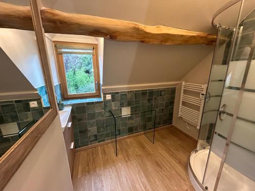 a bathroom with a shower and a sink at Le relais du Château in Fatouville-Grestain