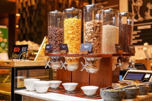 a display of different types of grains and other foods at Artyzen Habitat Dongzhimen Beijing in Beijing