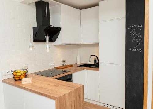 Η κουζίνα ή μικρή κουζίνα στο Krynica Apartamenty - Apartament typu studio Źródlana