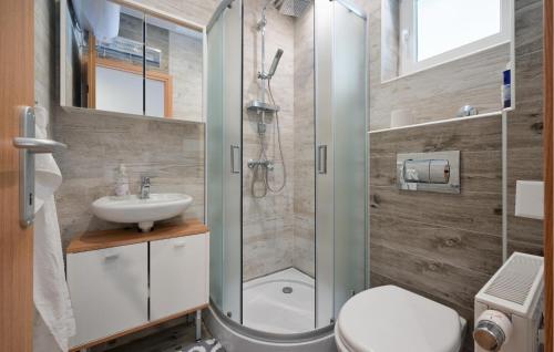 a bathroom with a shower and a toilet and a sink at 2 Bedroom Cozy Home In Duga Resa in Duga Resa