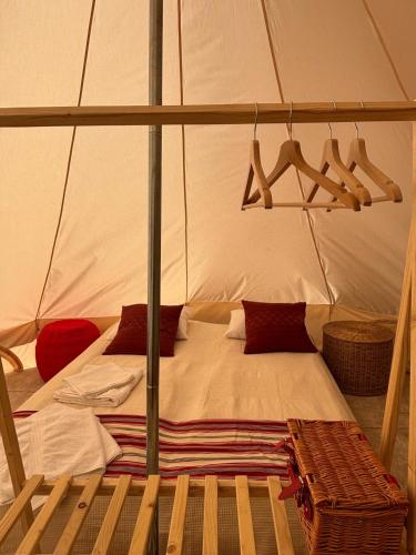 a bedroom with a bed in a tent at Alunis GLAMPING in Aluniş