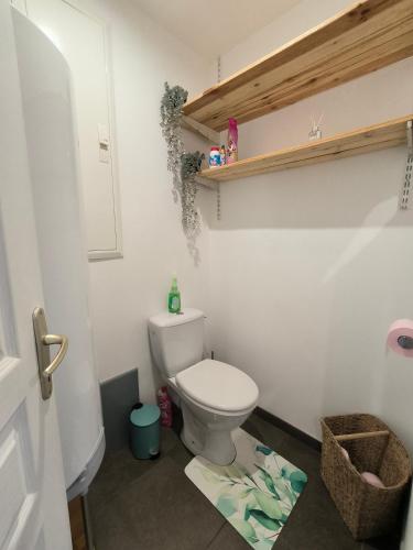 a bathroom with a white toilet in a room at GITE A THEME D-DAY - situé à 15mn d'Omaha Beach - Animaux OK - Terrain clos - Aucuns voisins in Cartigny-lʼÉpinay
