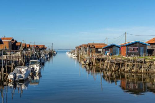 un gruppo di barche è attraccato in un porto di Chambre D'hote Chez Amaya a Gujan-Mestras
