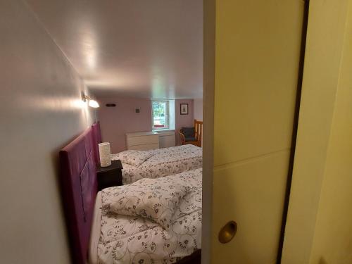 a small room with two beds and a window at Le Moulin de Gratte Sac in Voutré