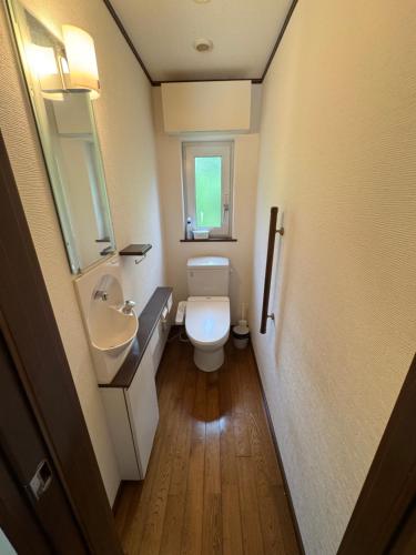 a small bathroom with a toilet and a sink at 那須青木 Fabulous House 一棟貸 BBQ in Nasushiobara