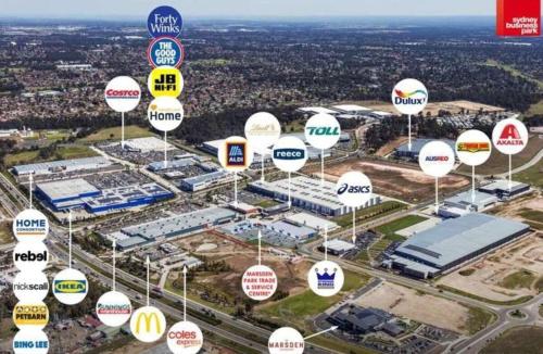 an aerial view of a gas station with many signs at Brand New Designer House in Marsden Park