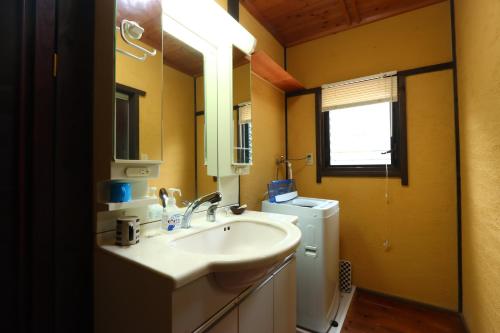a bathroom with a sink and a mirror at 別荘五岳 in Minami Aso