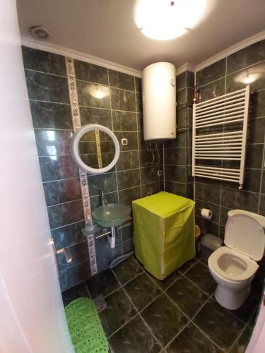 a bathroom with a toilet and a sink and a mirror at Apartmani Pelivan in Soko Banja