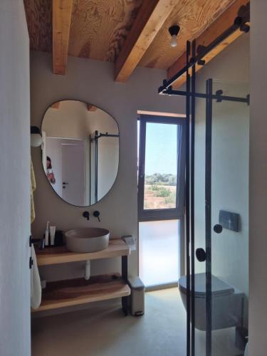 a bathroom with a sink and a mirror at Casa Zaan in Sulina