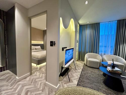 Ένα ή περισσότερα κρεβάτια σε δωμάτιο στο Foreshore place Urban Nest