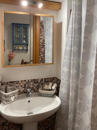 a bathroom with a white sink and a mirror at Al Duomo in Ronciglione