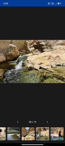 two pictures of a river with rocks and water at Wadi Sahab bimah sunkhol in Muscat