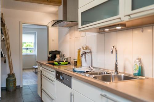 a kitchen with a sink and a counter at Ferienwohnung Eckis Eck in Rickenbach