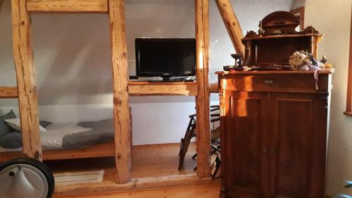 a room with two bunk beds and a television at Ferienwohnung Landidylle in Birx