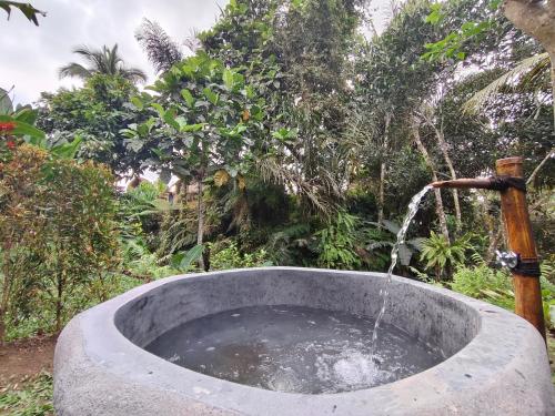 a concrete tub with a water fountain at Lawani Resort in Tegalalang