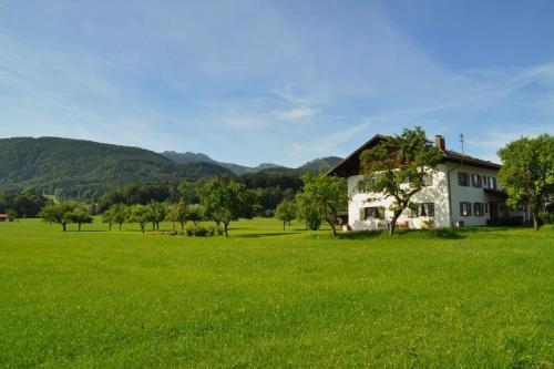 una casa en un campo de césped verde en Alpenzauber, en Bernau am Chiemsee