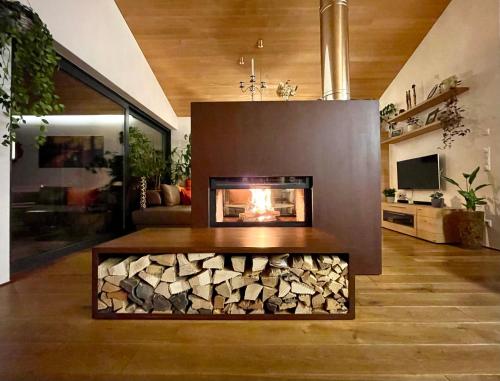 TV a/nebo společenská místnost v ubytování Haralds exklusives Ferienhaus in Langenegg