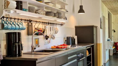 a kitchen with a sink and a counter at Bahnwärterhaus in Droßdorf