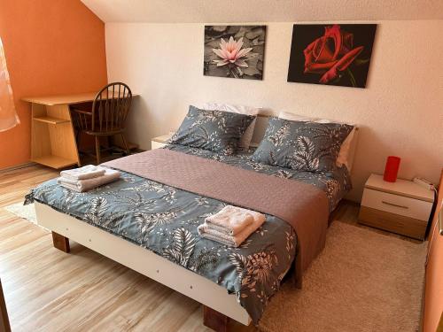 a bedroom with a bed and a desk at Apartman Franjicic in Korenica