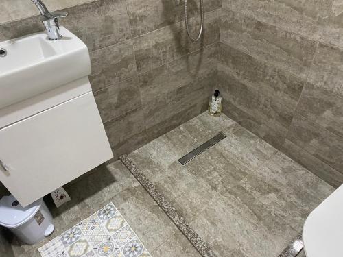 a bathroom with a sink and a toilet in a shower at Villa Queen in Visoko