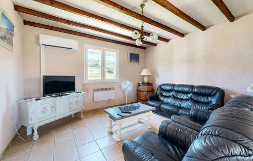 Una sala de estar con un sofá de cuero y un televisor. en 3 Bedroom Stunning Home In Bédoin, en Bédoin