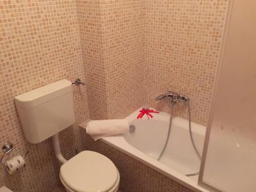 a bathroom with a toilet and a bath tub at Santa Lucia Hotel in Corigliano Calabro