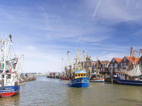 a group of boats are docked in a harbor at Stedesdorf, Ferienwohnung 'Nordsee-Wattwurm' in Stedesdorf