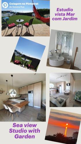 a collage of pictures of a kitchen and a living room at Ericeira Su Villa`s in Ericeira